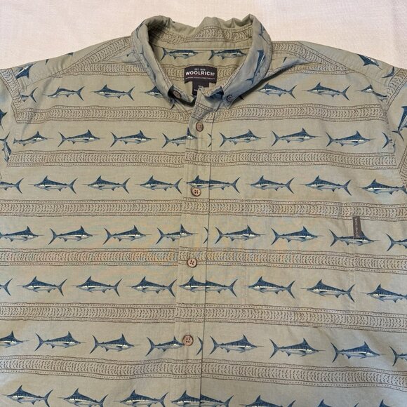 Men's Woolrich Button Front s/s Swordfish Print Shirt - 2XL - Picture 2 of 3
